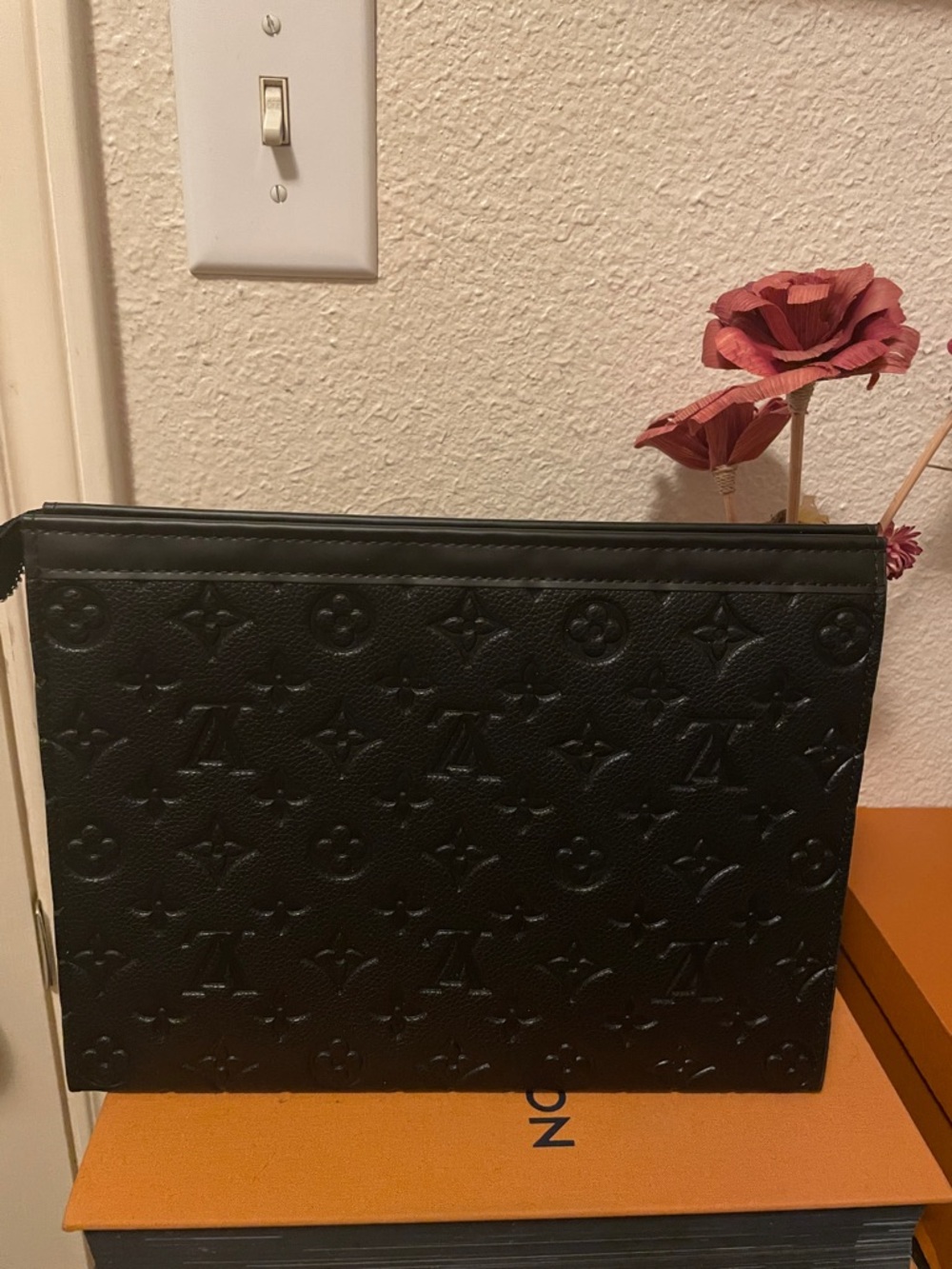 Black Embossed Leather Zip Pouch. Closet clear out. No returns.